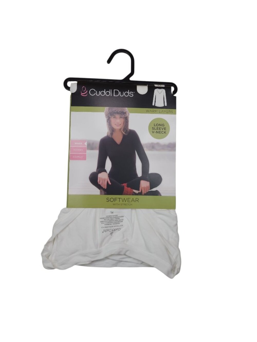 Cuddl Duds XL Softwear Top V-Neck White Long Sleeve Stretch Modal Blend Warm